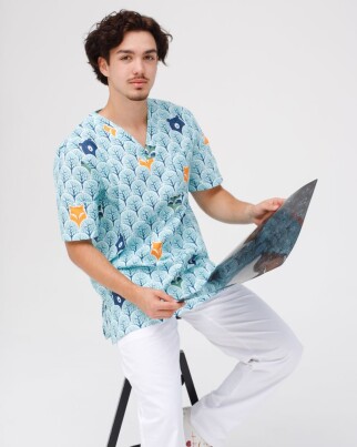 Medical suit with print for men Granite Forest animals white/ turquoise 131-324-768 (6613732) фото 6