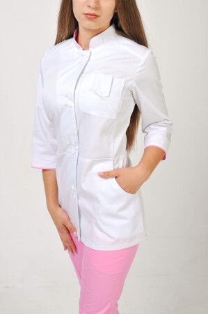 Костюм медицинский Рубина+ Бр. зауженные. COTTON. Белый / розовый (544694) фото 2
