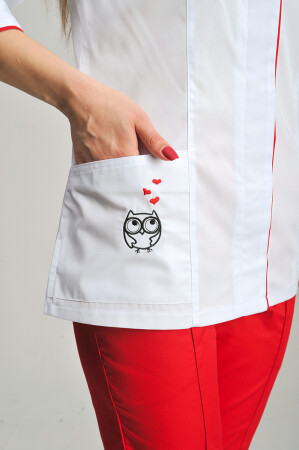 Костюм медицинский Сакура+ Бр. зауженные. COTTON. Белый / красный / вышивка (544681) фото 7