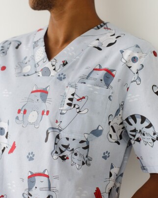 Medical suit with print men's Granite sport cats marsala/gray 130-326-770 (6613690) фото 4