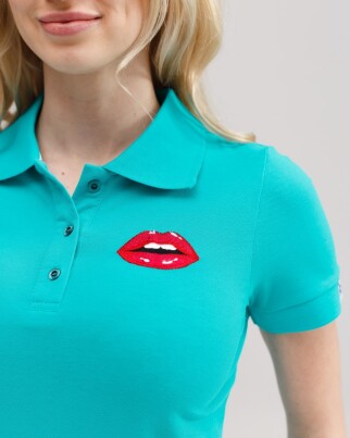 Medical Polo for women mint with embroidered Lips 147-332-635 (6613397) фото 2