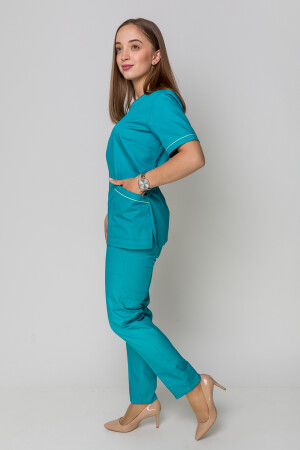 Медичний костюм Монік+ Бр. завужені. COTTON. Кариби + салат (кант) (5410149) фото 12