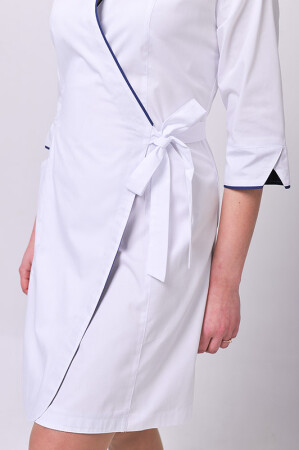 Dressing gown Venice. COTTON. White + navy blue (trim) (544765) фото 5