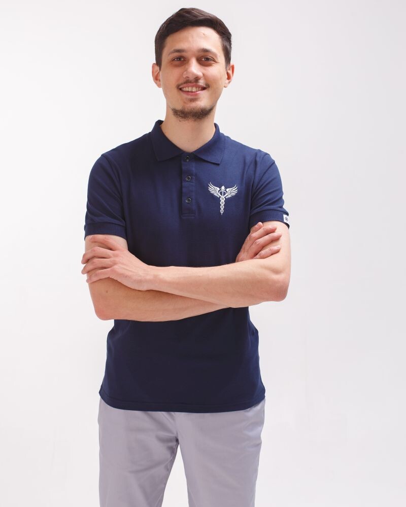 Medical polo men's blue embroidered Caduceus 148-322-836 (6613769) фото 1