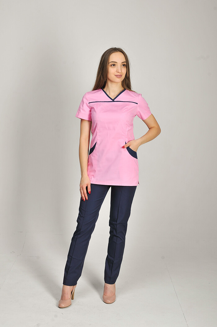 Костюм медицинский И-30+ Бр. зауженные. COTTON. Розовый / темно-синий (544656) фото 2