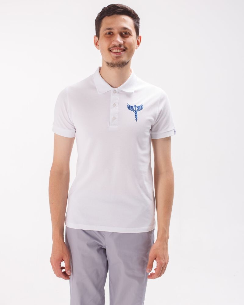 Medical polo men's blue embroidered Caduceus 148-324-836 (6613768) фото 1