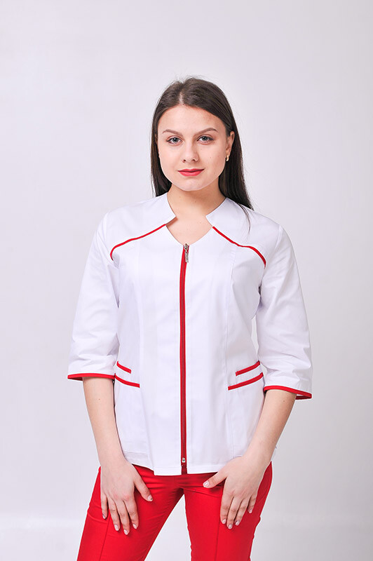 Костюм медицинский Жасмин+ Бр. зауженные. COTTON. Белый / красный (544633) фото 3