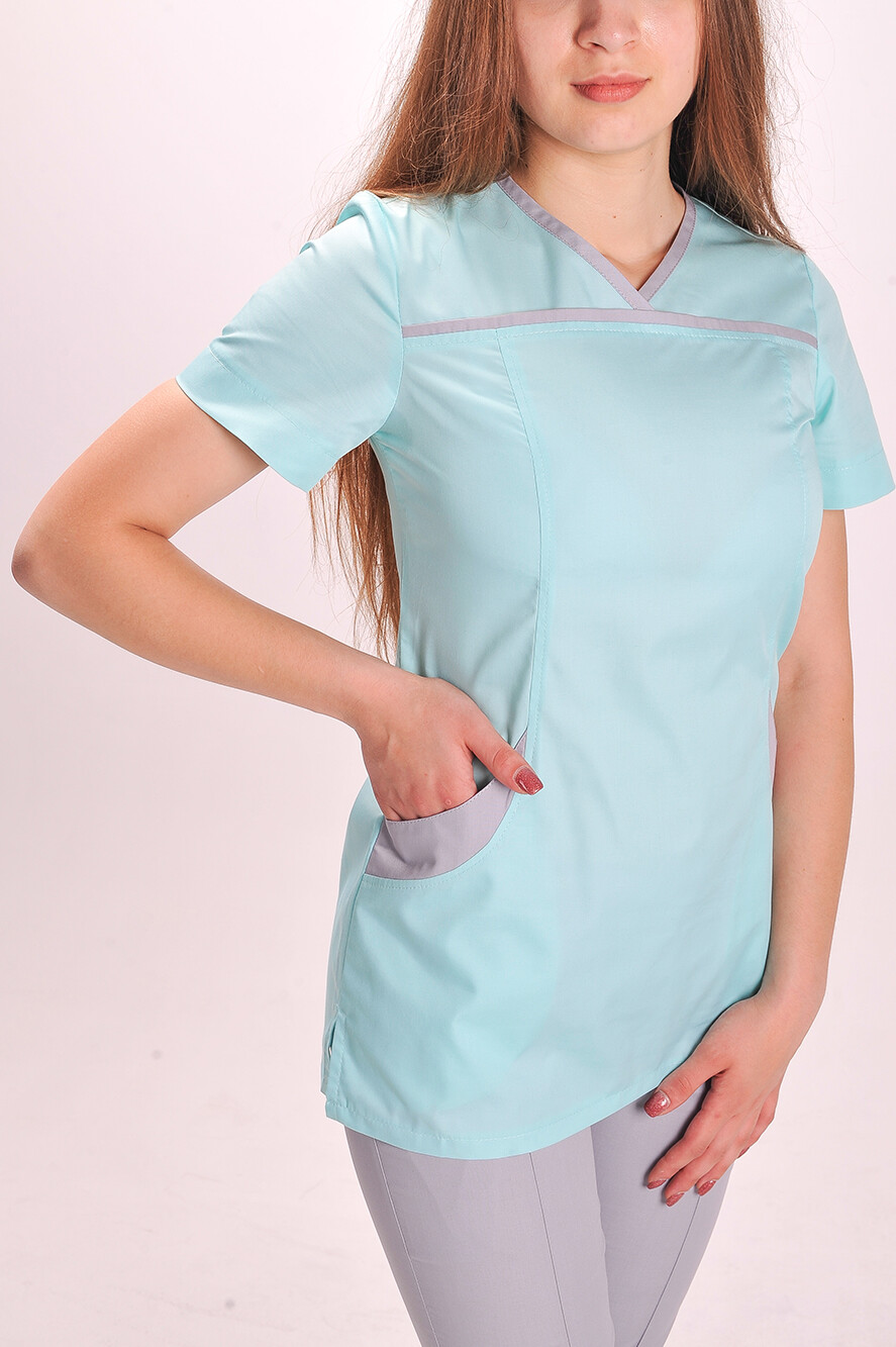 Костюм медицинский И-30+ Бр. зауженные. COTTON. Ментол / дым (544734) фото 2
