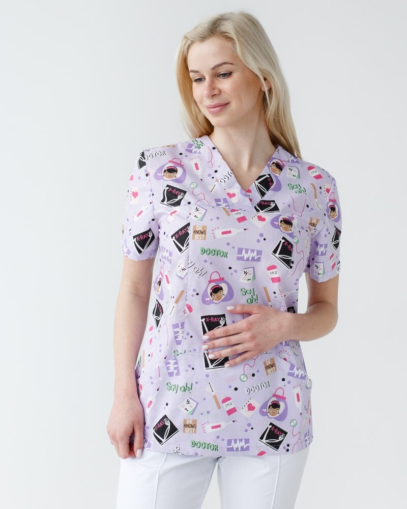 Медицинский костюм с принтом женский Топаз Laboratory white/purple 137-324-775  (6613277) фото 3