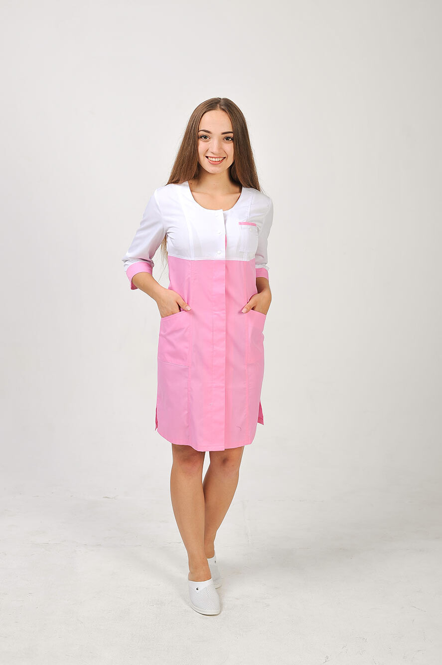 Халат медицинский Фламинго. COTTON. Белый / розовый (544786) фото 1