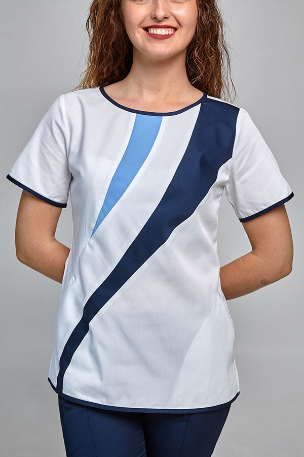 Медицинский костюм Айс+Брюки зауженные. COTTON. Белый + темно-синий + голубой / темно-синий (544709) фото 10