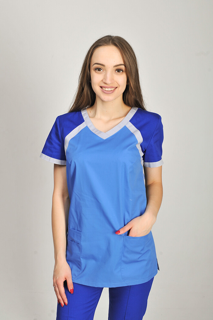 Костюм медицинский Колибри+ Бр. зауженные. COTTON. Полис / электрик+дым / электрик (544649) фото 4