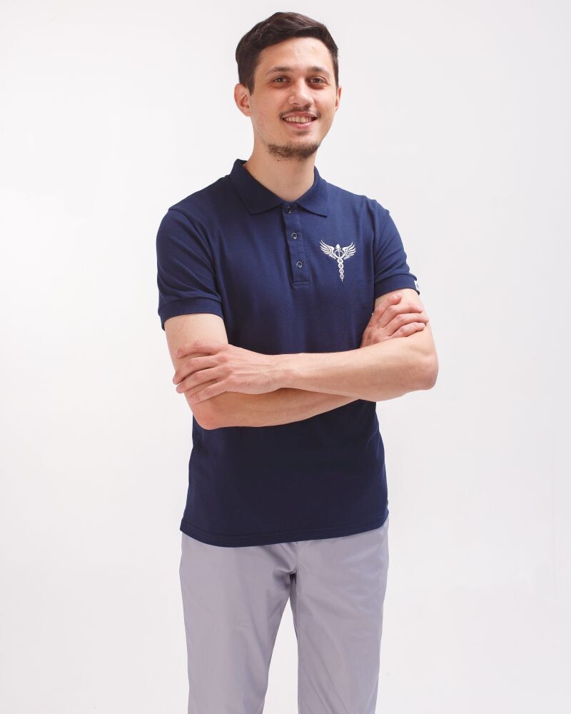 Medical polo men's blue embroidered Caduceus 148-322-836 (6613769) фото 6