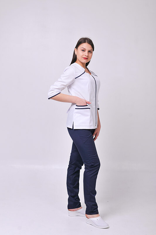Костюм медицинский Жасмин+ Бр. зауженные. COTTON. Белый / темно-синий (544635) фото 2
