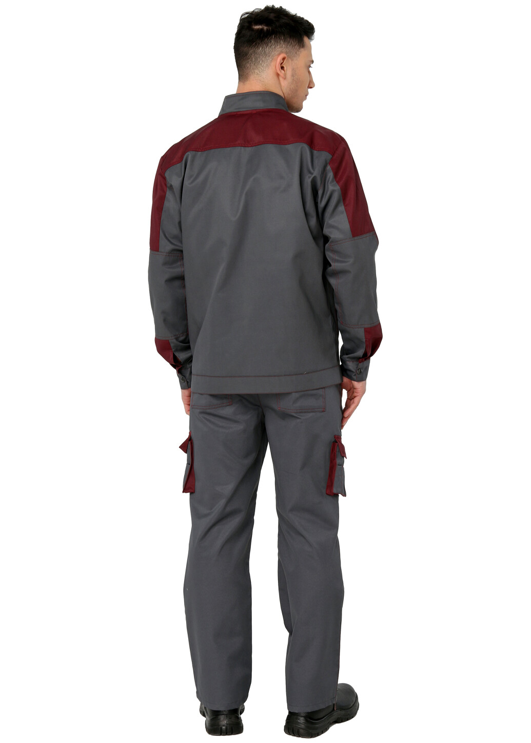 Worker suit "ULTRA" burgundy - bib overall with jacket (1240) фото 2