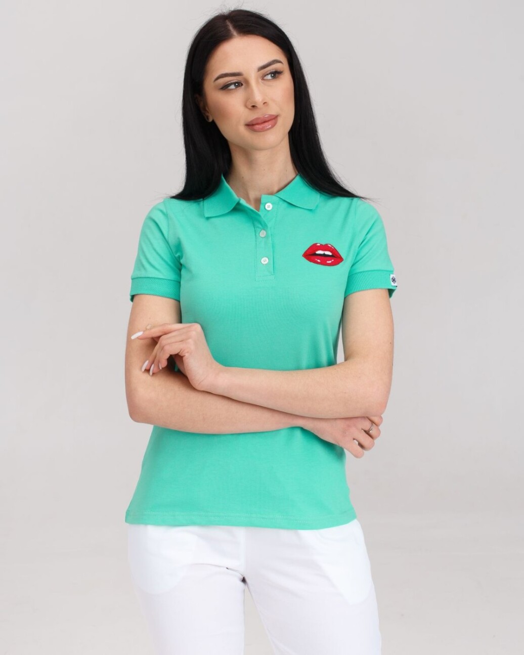 Medical Polo for women menthol with embroidered Lips 147-441-635 (6613406) фото 6