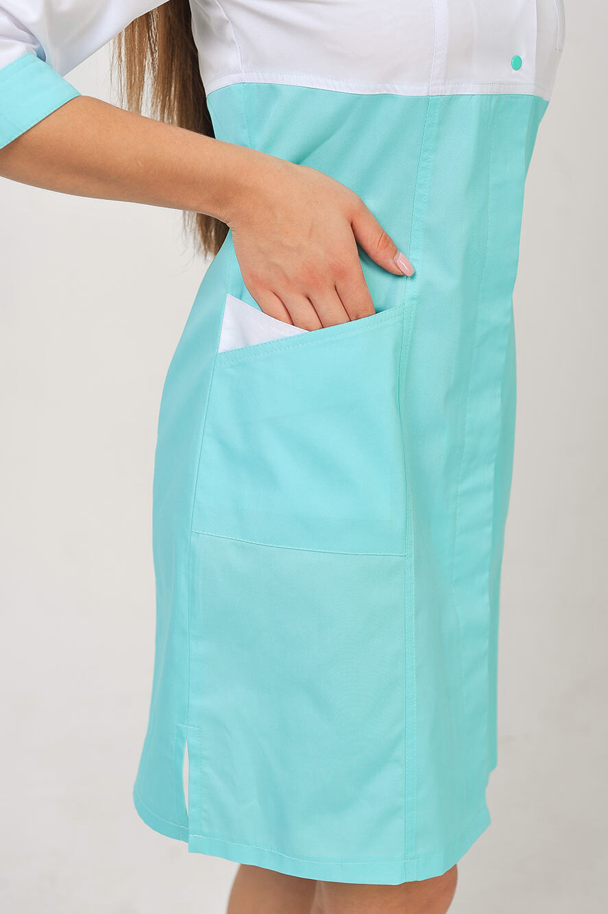 Халат медицинский Фламинго. COTTON. Белый / ментол (544787) фото 6