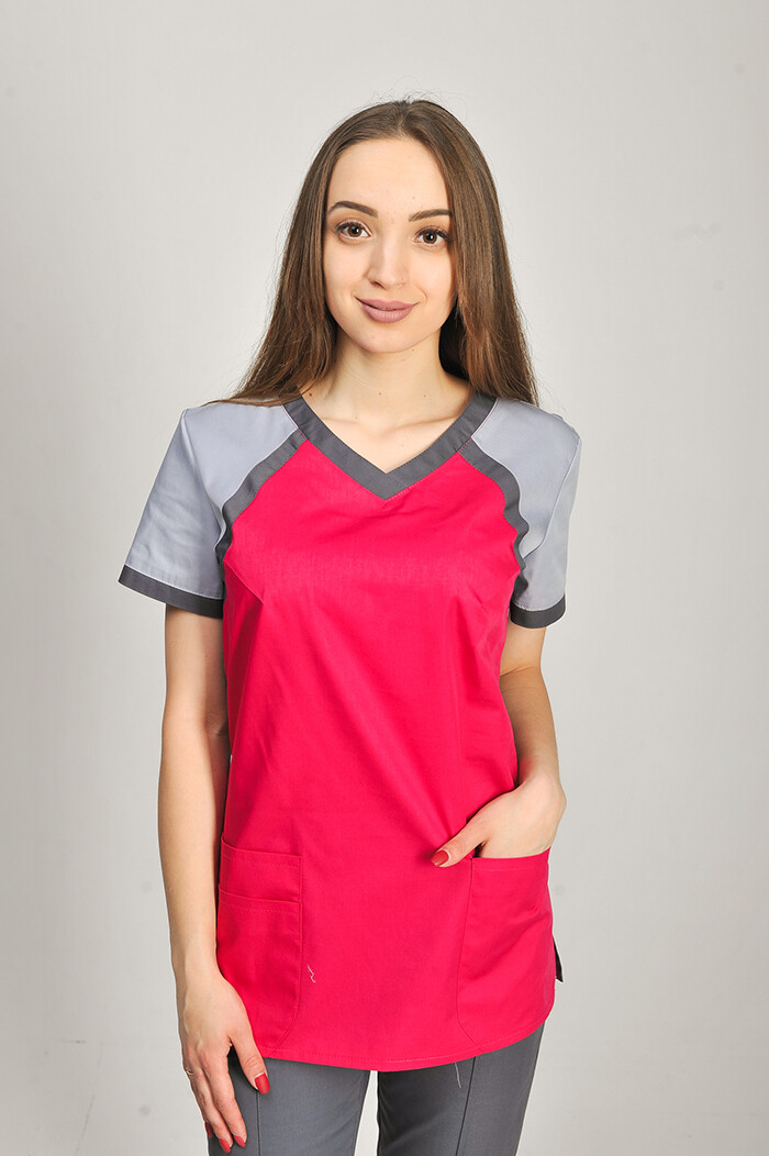 Костюм медицинский Колибри+ Бр. зауженные. COTTON. Малина / дым / асфальт (544653) фото 2