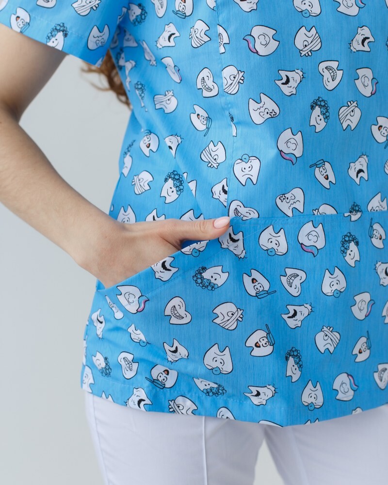 Медицинский костюм с принтом женский Топаз Dentist blue/white 137-324-776 (6613278) фото 6