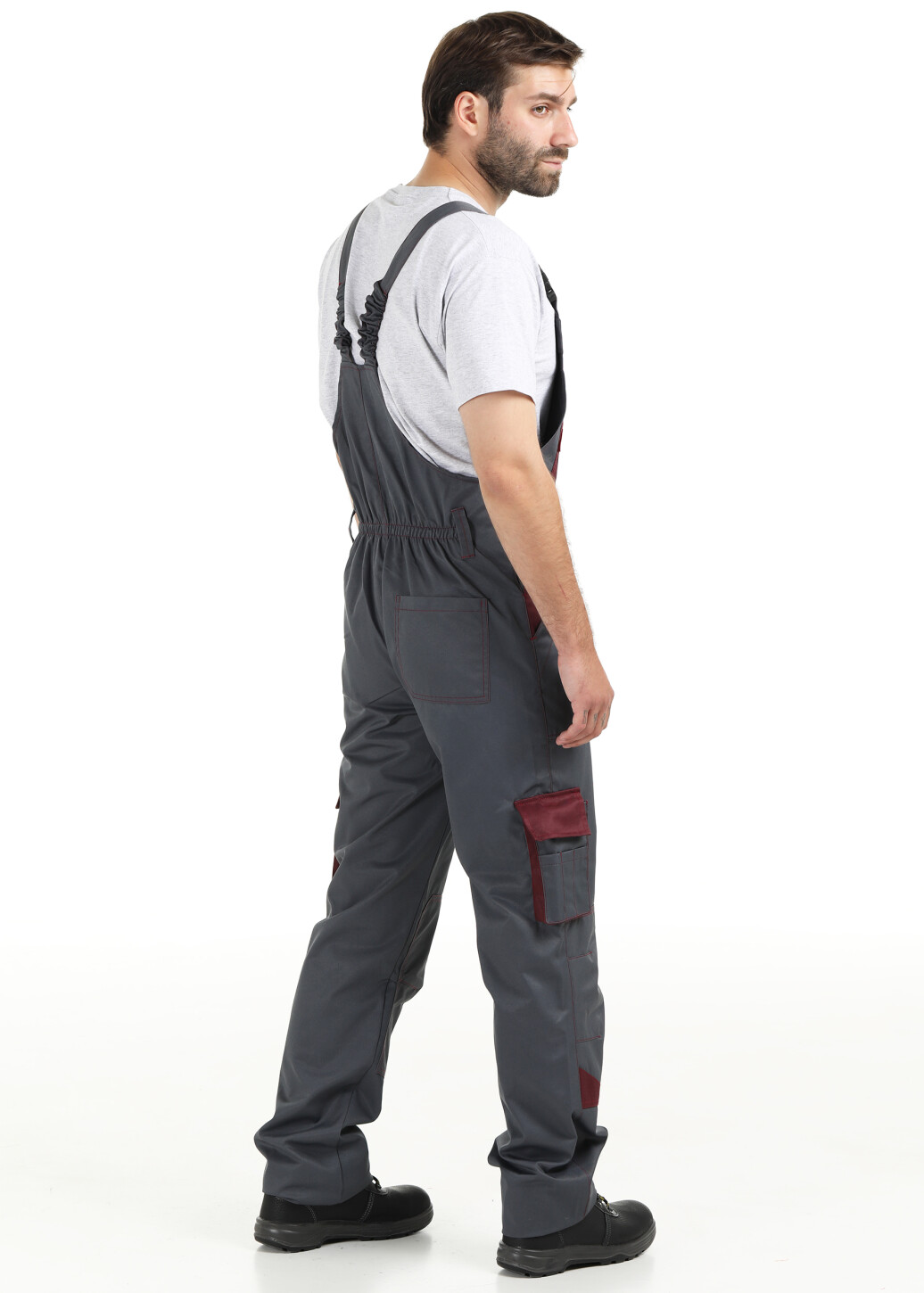 Worker suit "ULTRA" burgundy - bib overall with jacket (1240) фото 11