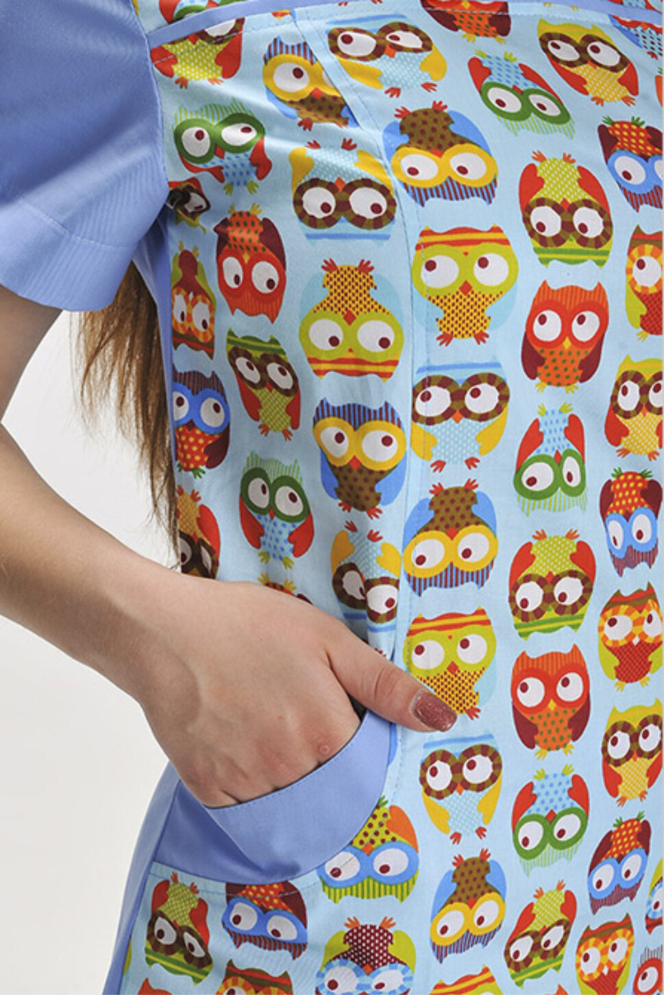 Костюм медицинский И-30+Бр. зауженные. COTTON. Голубой / совы (544723) фото 2