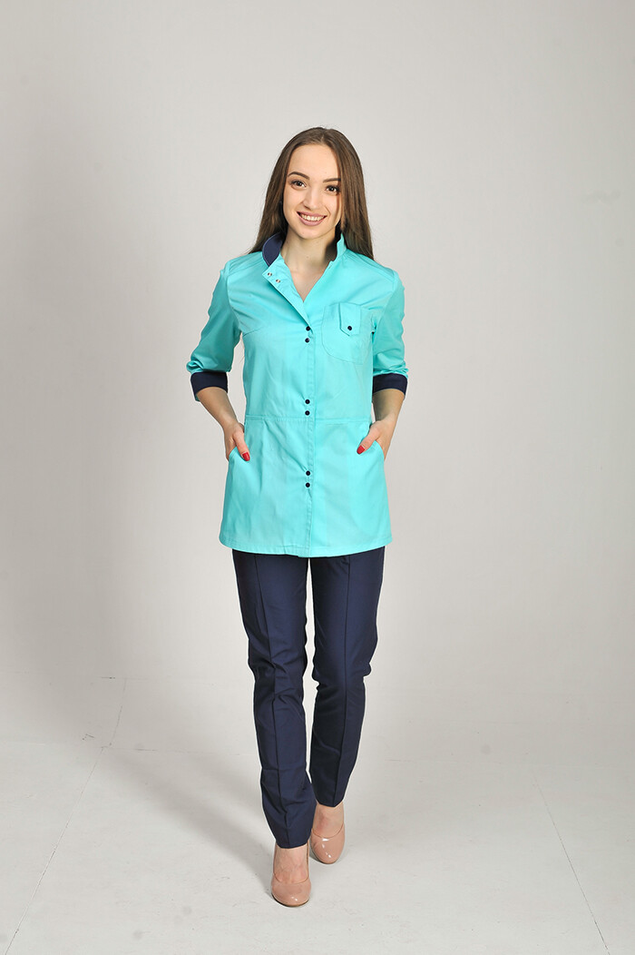 Костюм медицинский Рубина+ Бр. зауженные. COTTON. Ментол / темно-синий (544658) фото 1