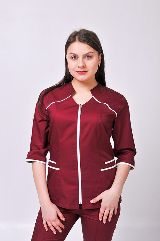 Костюм медицинский Жасмин+ Бр. зауженные. COTTON. Бордо + белый (отделка) (544632) фото 3
