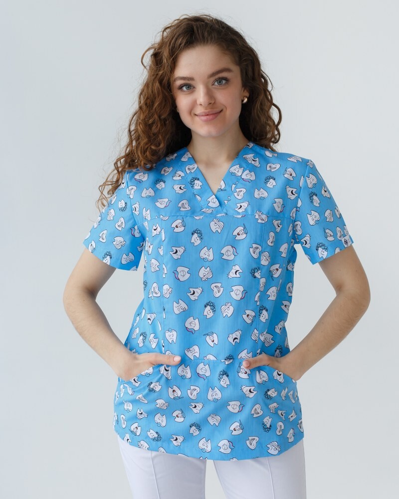 Медицинский костюм с принтом женский Топаз Dentist blue/white 137-324-776 (6613278) фото 9
