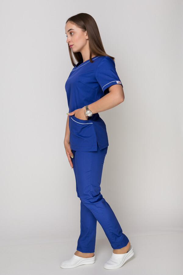 Медичний костюм Монік+ Бр. завужені. COTTON. Електрик + блакитний (кант) (5410167) фото 5