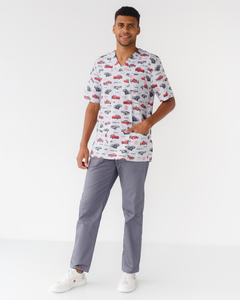 Медицинский костюм с принтом мужской Гранит Мото серый/белый 131-408-805 (6613725) фото 2