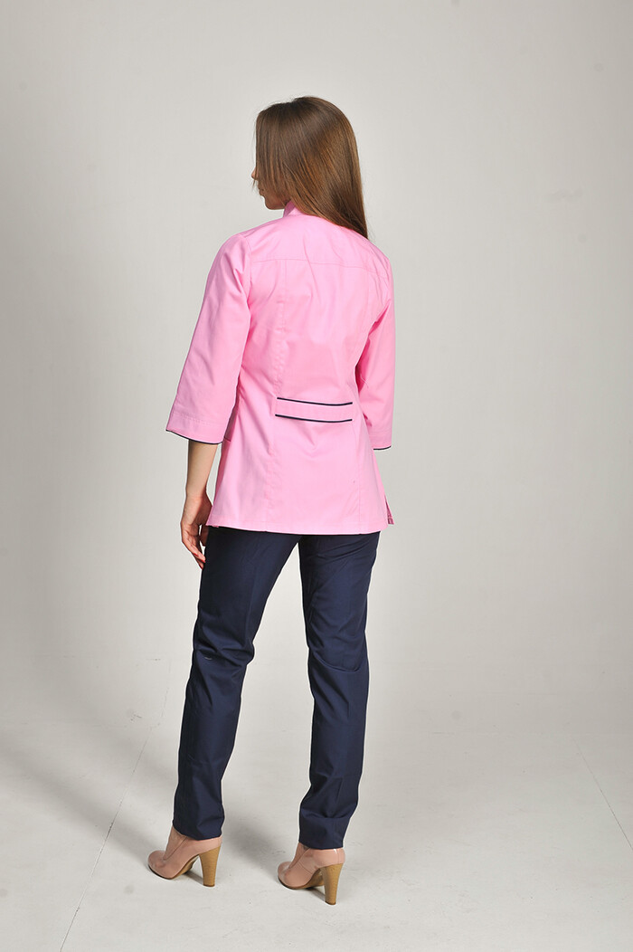 Костюм медицинский Сакура+Бр. зауженные. COTTON. Розовый / синий / вышивка (544678) фото 6