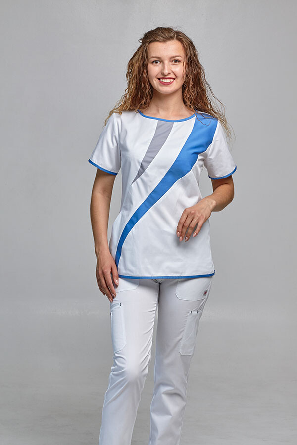 Медицинский костюм Айс+Бр. Вирджиния. COTTON. Белый + полис + светло-серый / белый (544713) фото 5