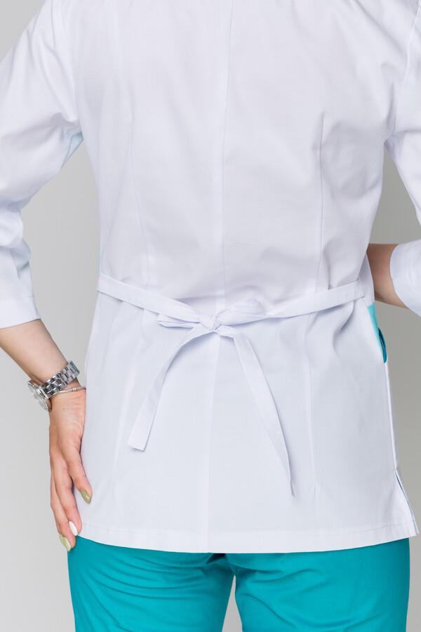 Костюм медицинский Лилия+ Бр. зауженные. COTTON. Белый + ментол / карибы (5411162) фото 8