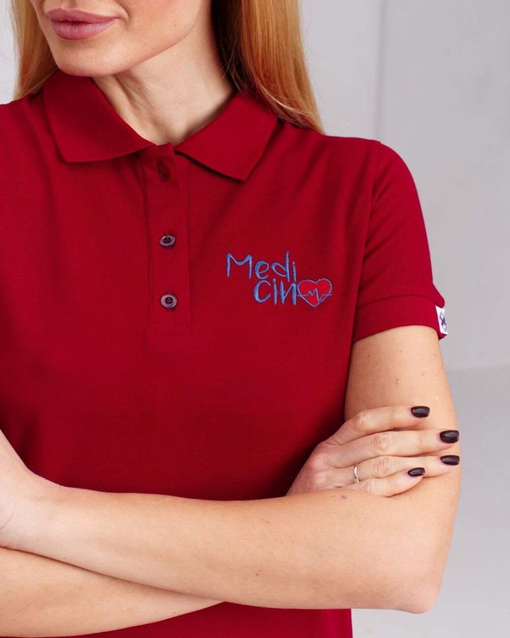 Medical polo for women burgundy with embroidery Medicine 147-349-637 (6613385) фото 3