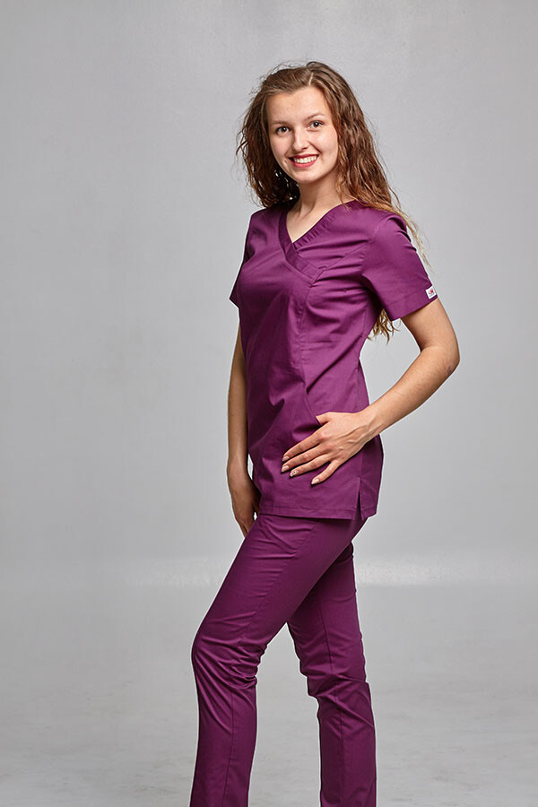 Медицинский костюм Марина+ Бр. зауженные. COTTON. Баклажан (544705) фото 3