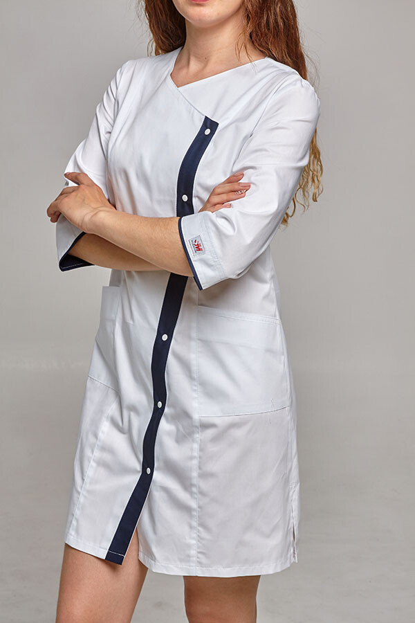 Cleopatra dressing gown. COTTON. White + black (trim) (544815) фото 8