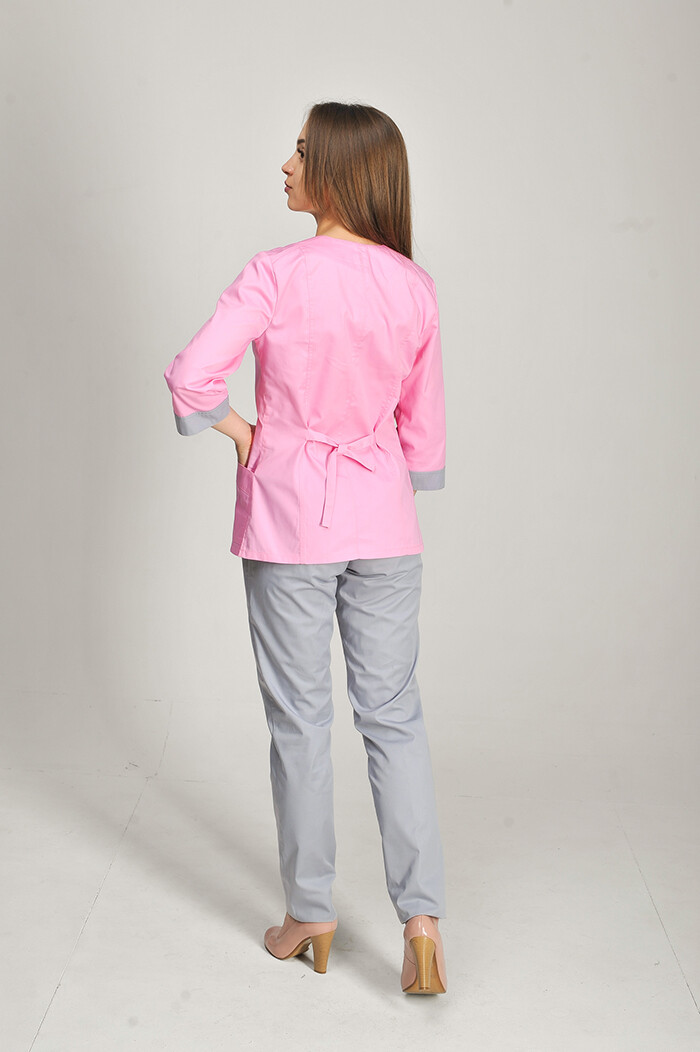 Костюм медицинский Стрелка+ Бр. зауженные. COTTON. Розовый / дым (544676) фото 4