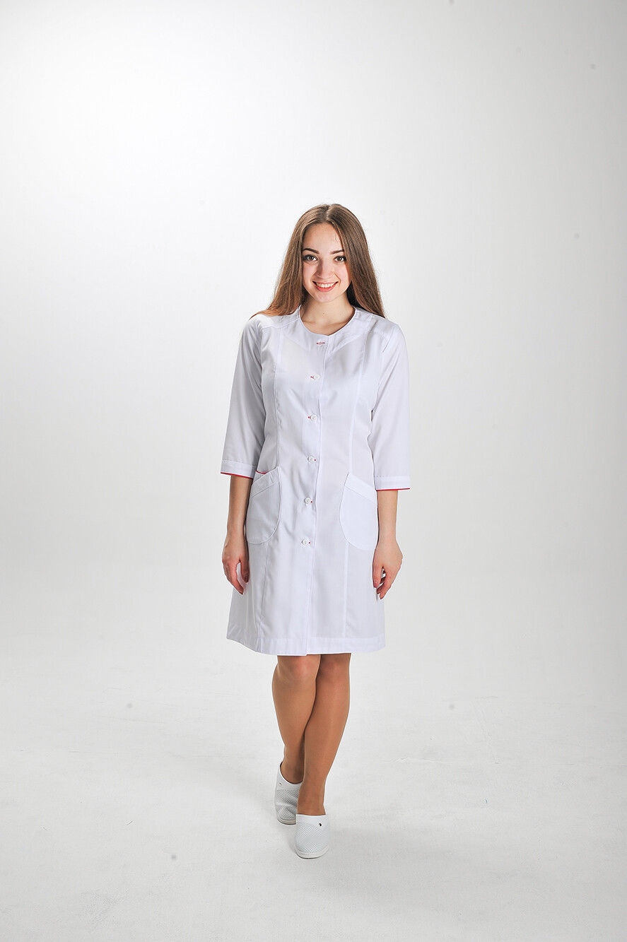 Kadi dressing gown. COTTON. White + red (trim) (544810) фото 1