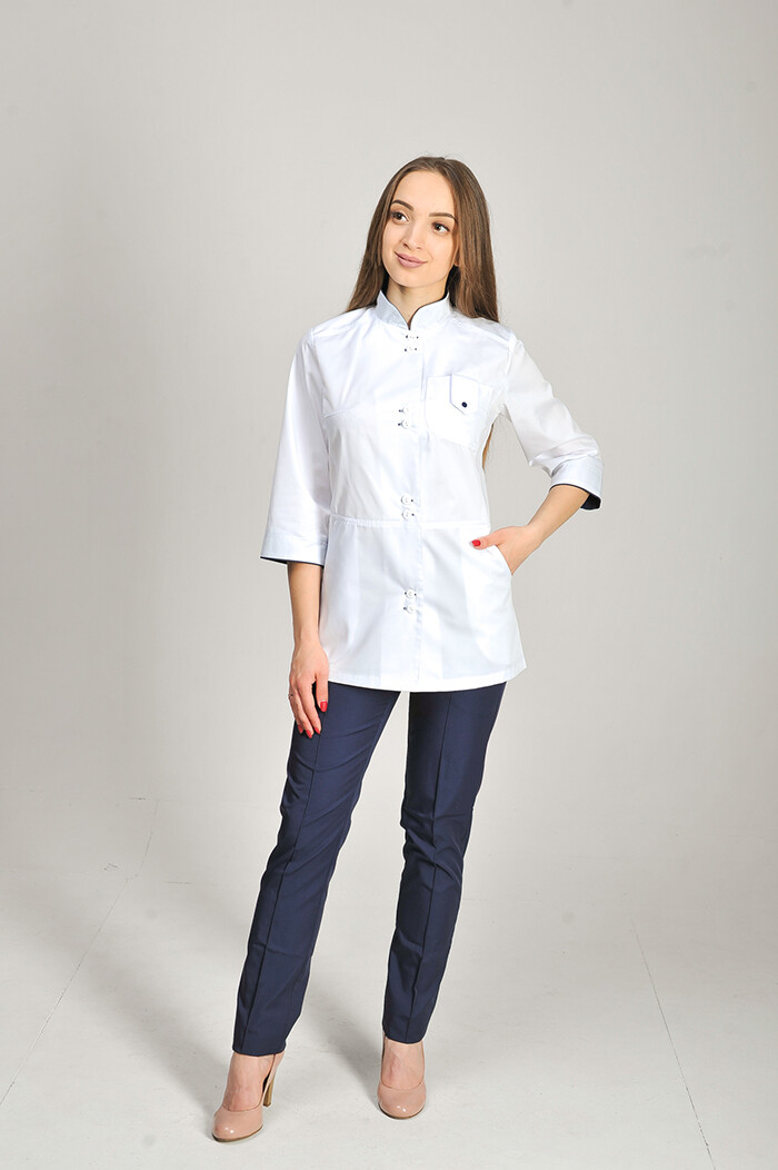 Костюм медицинский Рубина+ Бр. зауженные. COTTON. Белый / темно-синий (544657) фото 1