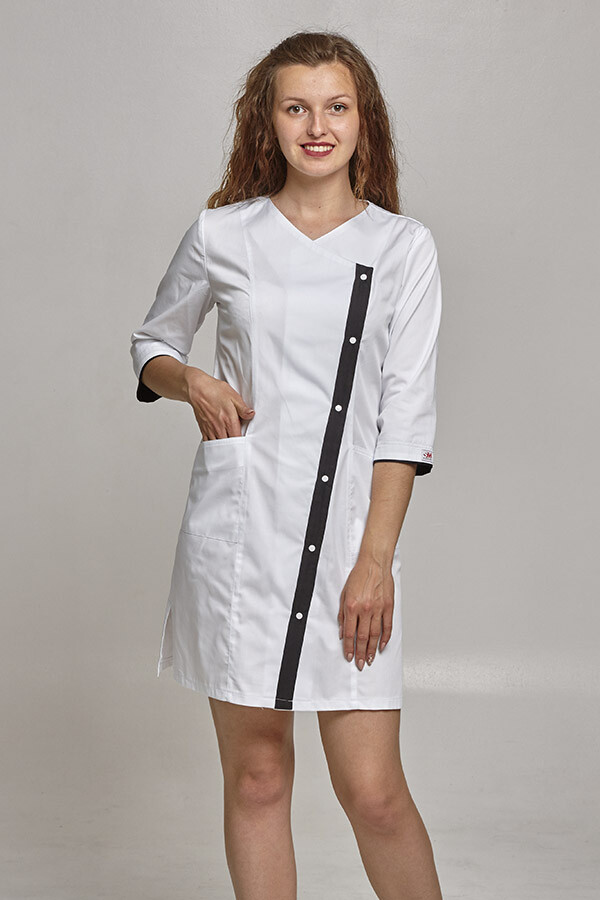 Cleopatra dressing gown. COTTON. White + black (trim) (544815) фото 6