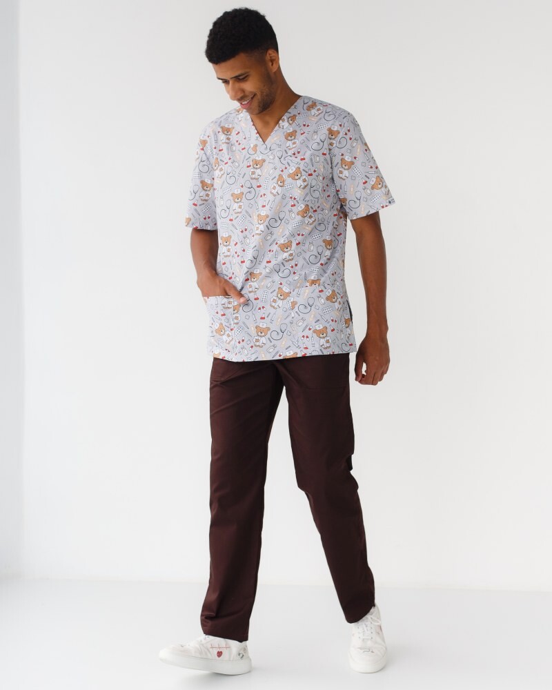 Medical suit with print for men Granite Bear gray/brown 131-373-711 (6613676) фото 2