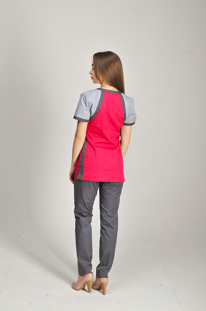 Костюм медицинский Колибри+ Бр. зауженные. COTTON. Малина / дым / асфальт (544653) фото 3