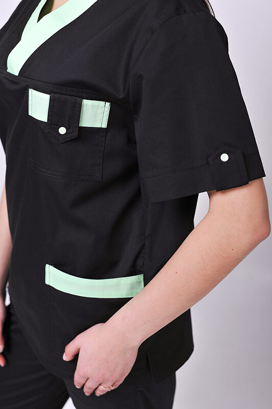 Хирургический костюм К-33. COTTON. Унисекс Черный с салатным (отделка) (544639) фото 7