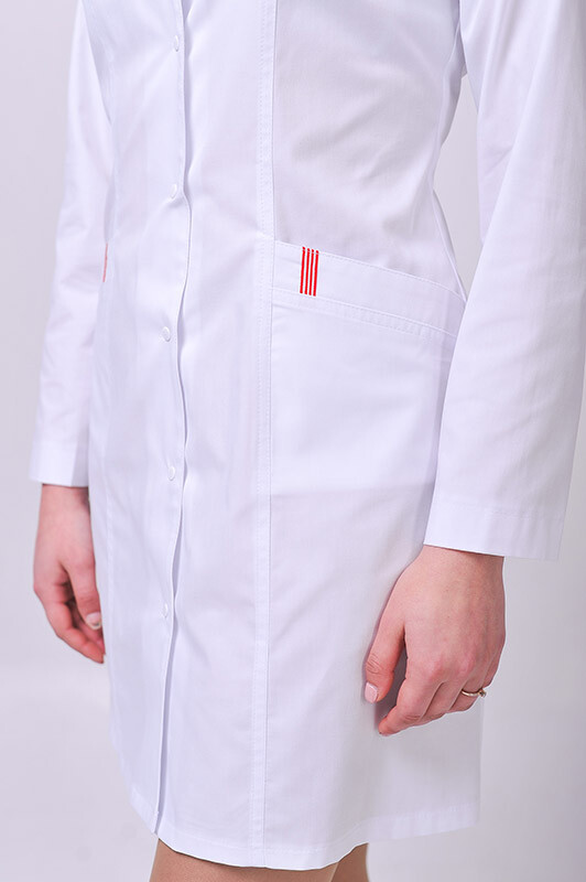 Женский медицинский халат Изабелла длинный рукав. COTTON. Белый + красный (отделка) (544773) фото 5