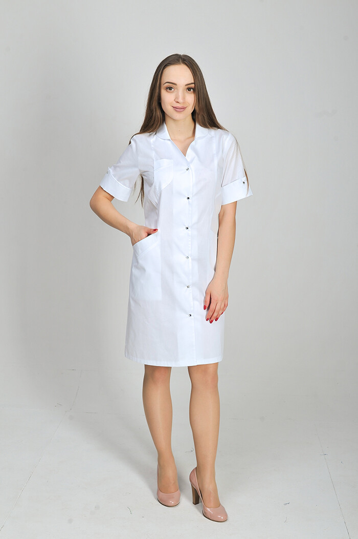 Magnolia dressing gown. COTTON. White + stone (button) (544775) фото 1