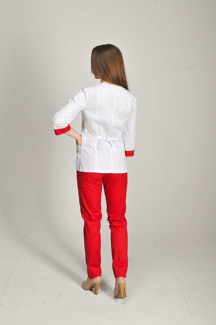 Костюм медицинский Стрелка+ Бр. зауженные. COTTON. Белый / красный (544677) фото 6