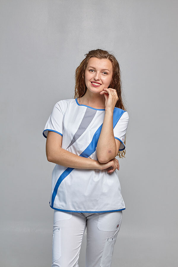 Медицинский костюм Айс+Бр. Вирджиния. COTTON. Белый + полис + светло-серый / белый (544713) фото 7