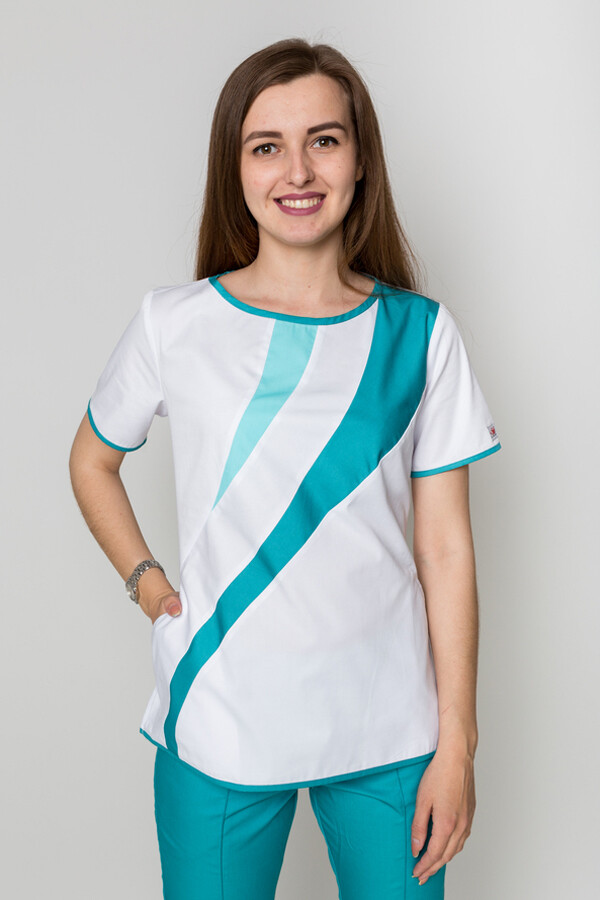 Медицинский костюм Айс+Бр. зауженные. COTTON. Белый + карибы + ментол / карибы (5410054) фото 15