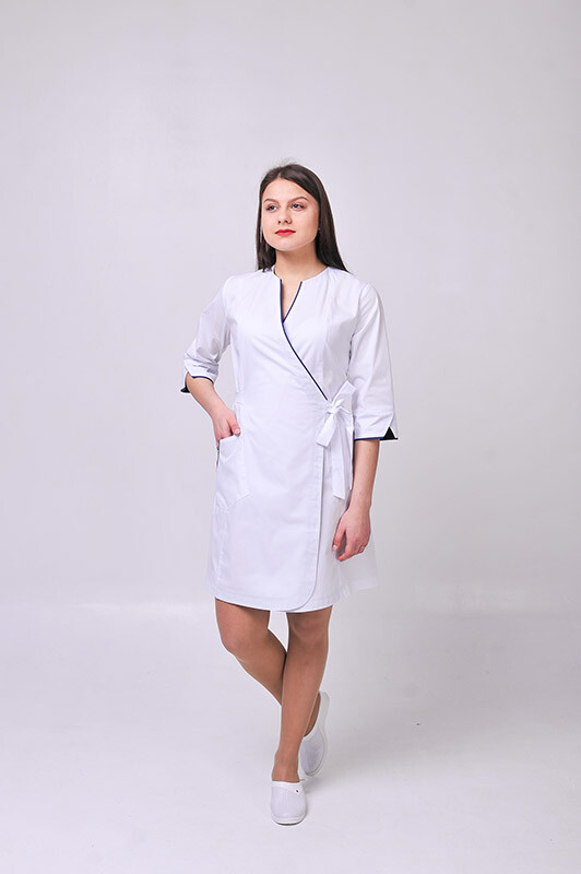 Dressing gown Venice. COTTON. White + navy blue (trim) (544765) фото 3