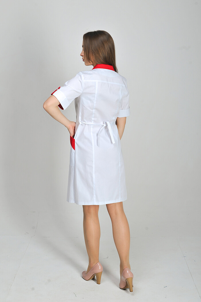 Magnolia dressing gown. COTTON. White + red (trim) (544776) фото 3